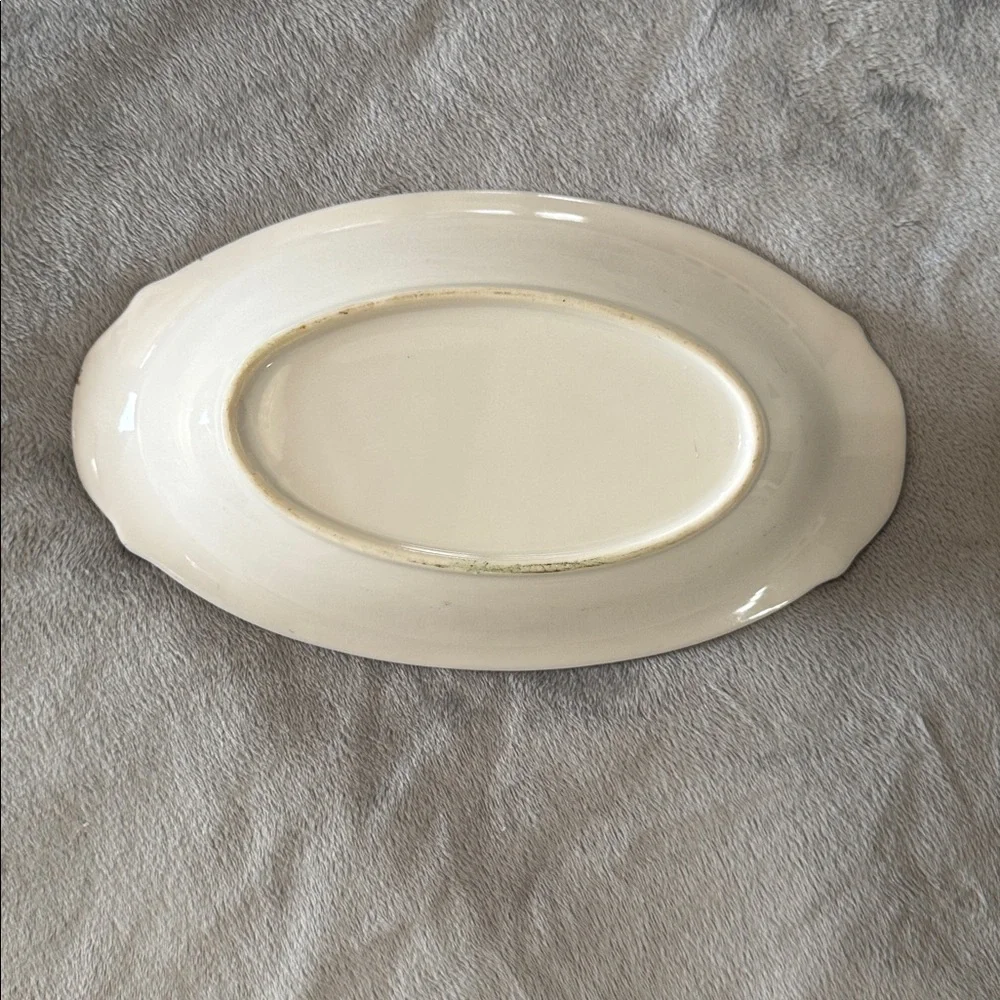 Vintage Norleans Blue Lusterware Oval Relish Dish‎ Painted Violets Iridescent